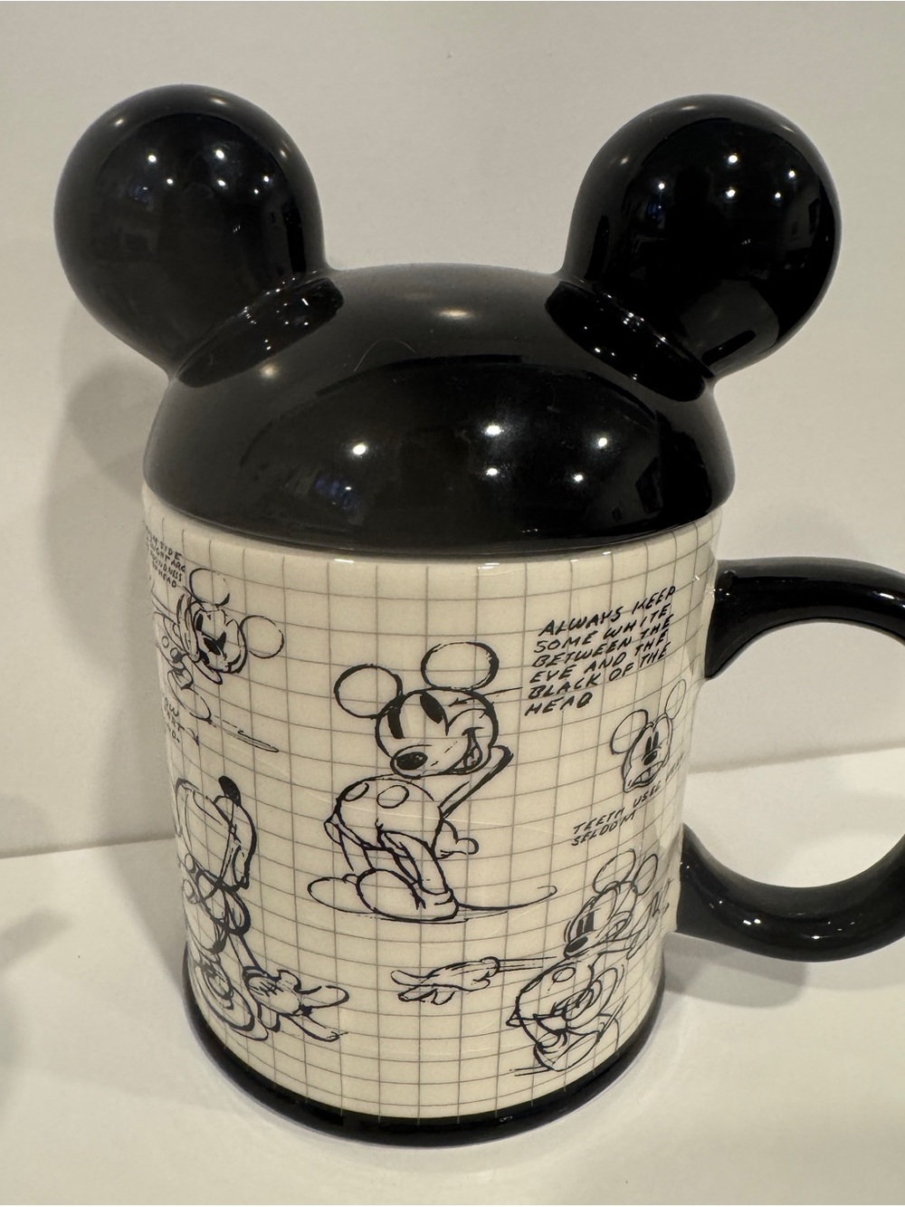 Disney Black & White Mickey Sketch Mug with Ear Lid